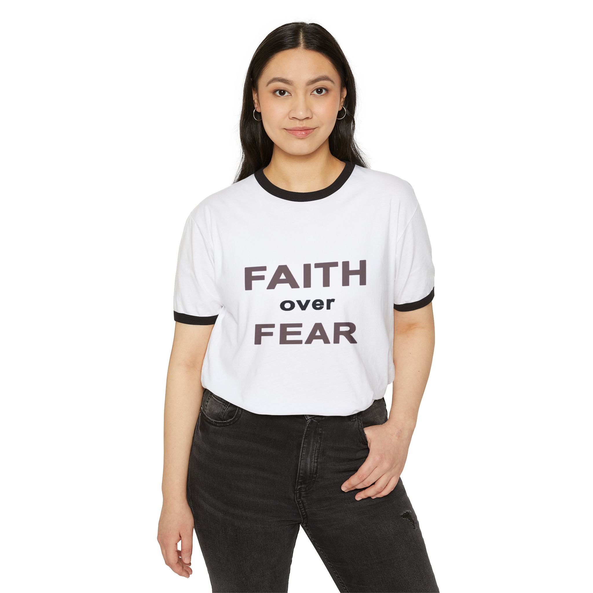 Faith Over Fear Ringer T-Shirt — Inspirational Christian Tee