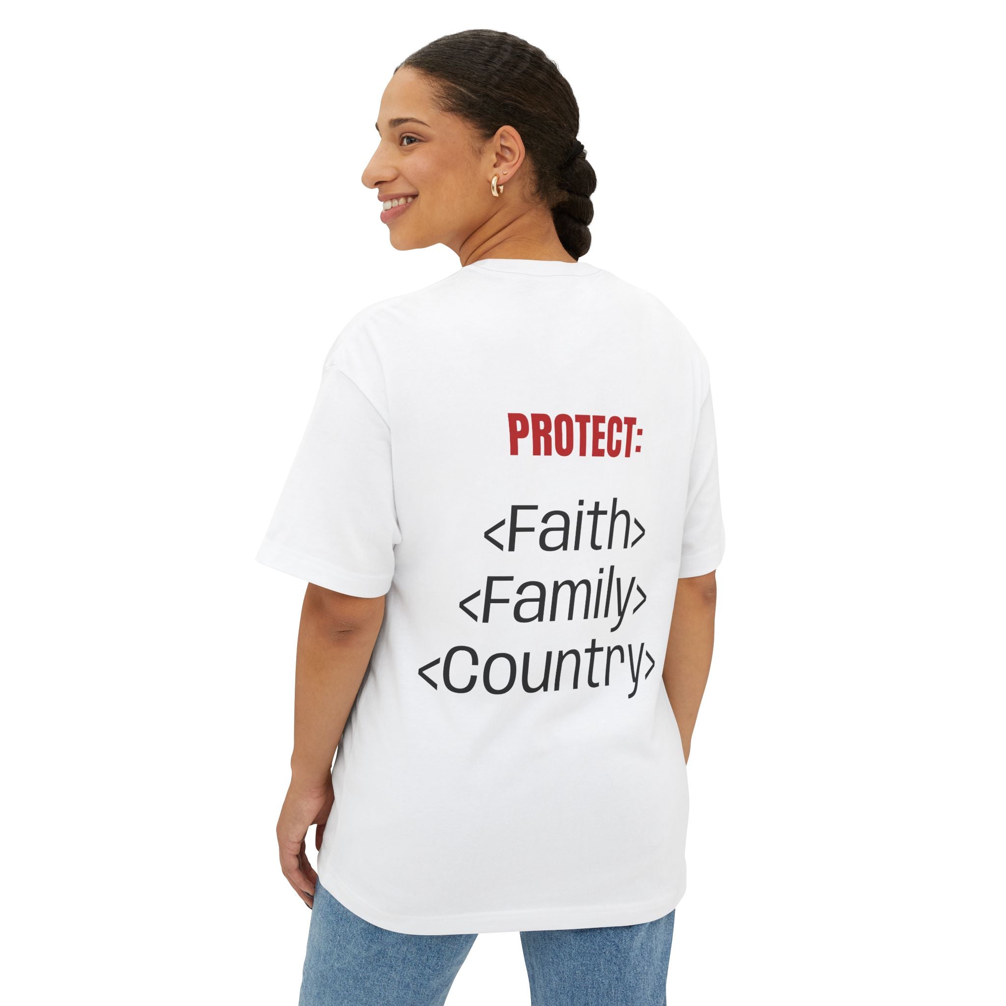 God Bless America Boxy Tee — Protect God, Family, Country