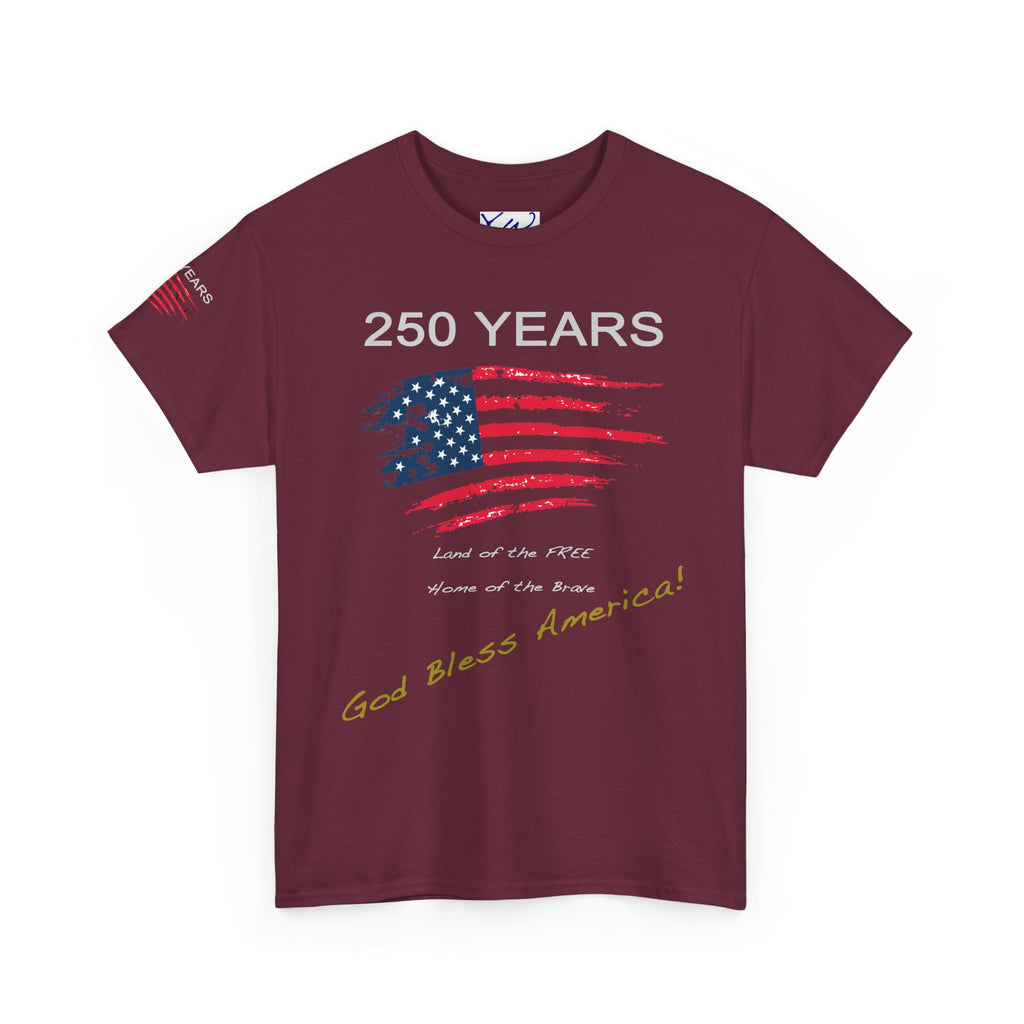 250 Years American Flag T-Shirt — "God Bless America" Patriotic Tee