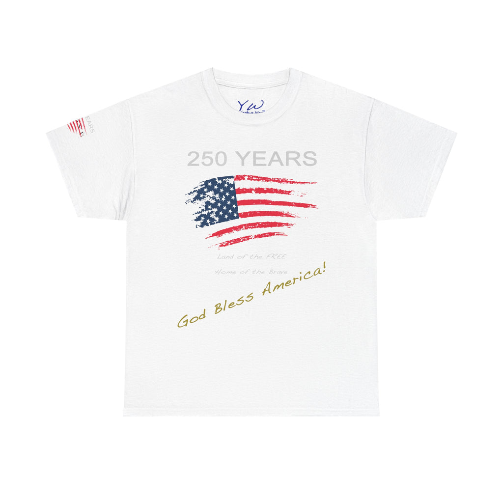 250 Years American Flag T-Shirt — "God Bless America" Patriotic Tee
