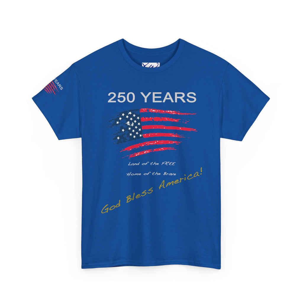 250 Years American Flag T-Shirt — "God Bless America" Patriotic Tee