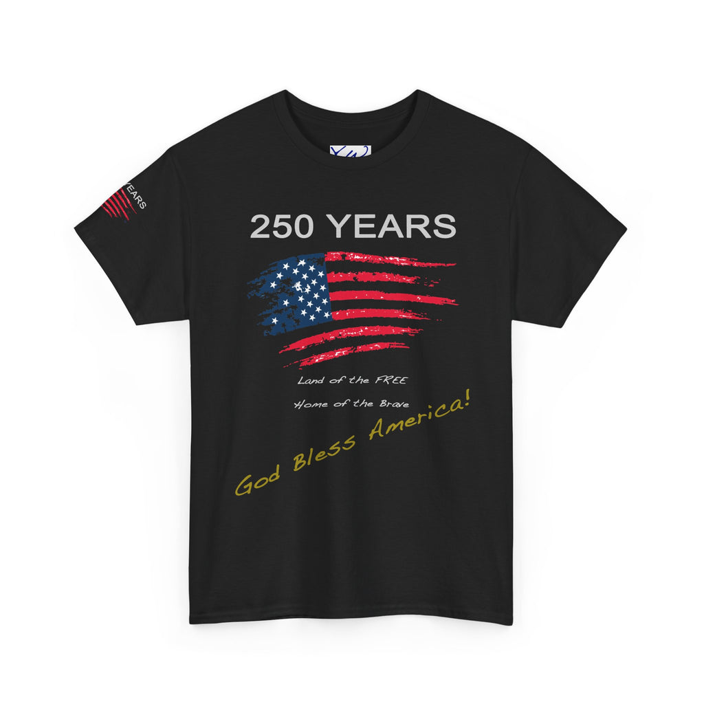 250 Years American Flag T-Shirt — "God Bless America" Patriotic Tee