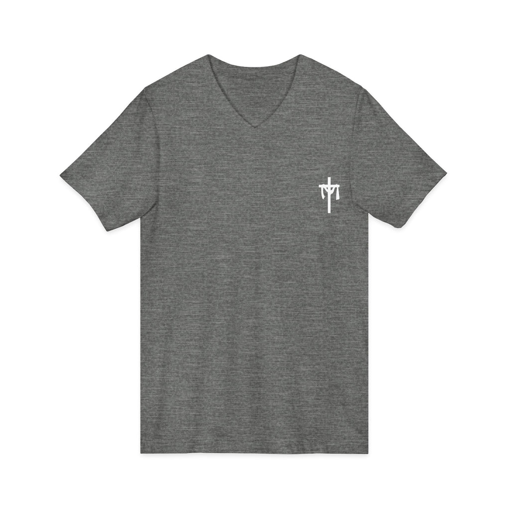 Christian V-Neck Tee — “It Is Finished!” No more sacrifices required, ALL PAID IN FULL.