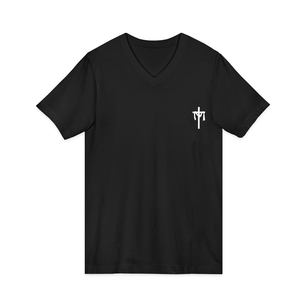 Christian V-Neck Tee — “It Is Finished!” No more sacrifices required, ALL PAID IN FULL.