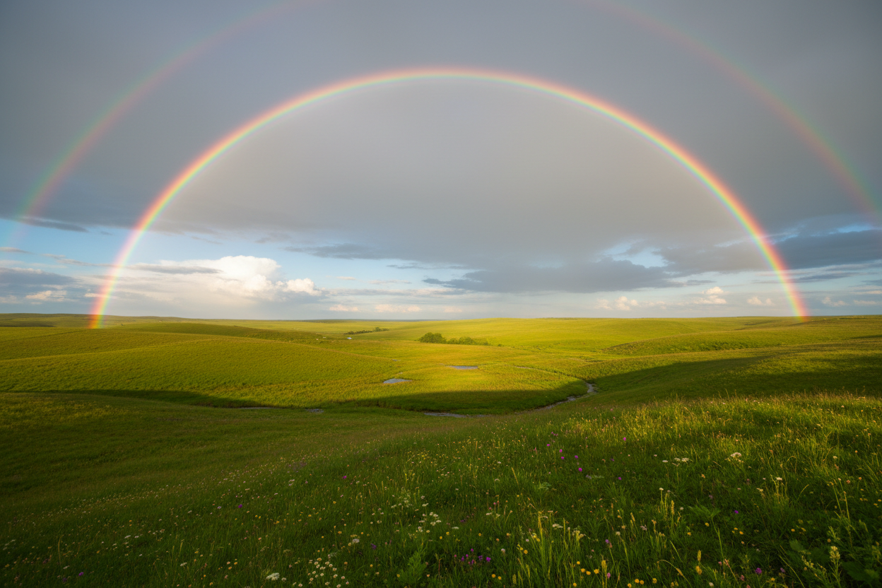 landscape with a rainbow in the sky